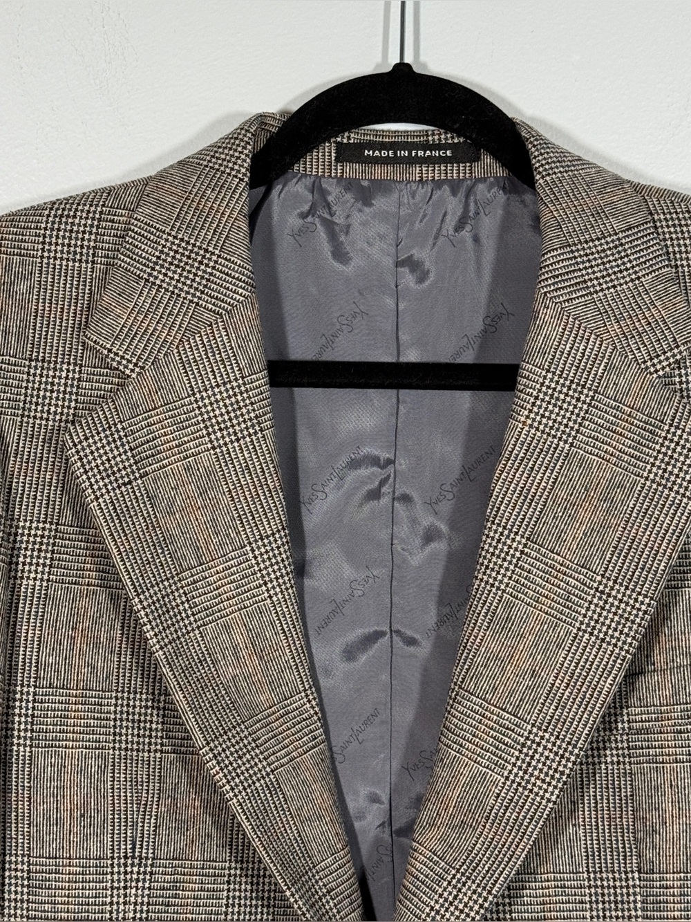 Vintage YSL Yves Saint Laurent Wool Glen Plaid Boyfriend Blazer Made France S/M - Picture 3 of 10